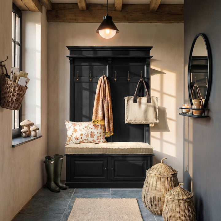 Meuble d'entrée LOBERON Eldwin en bois noir avec banquette crème