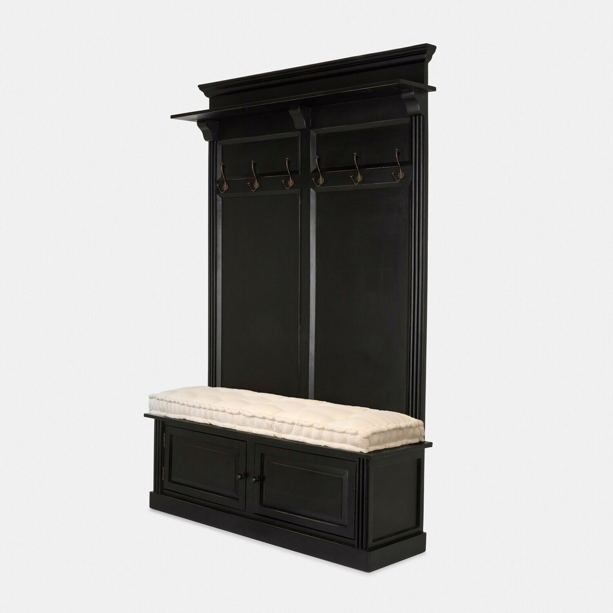 Meuble d'entrée LOBERON Eldwin en bois noir avec banquette crème — photo produit
