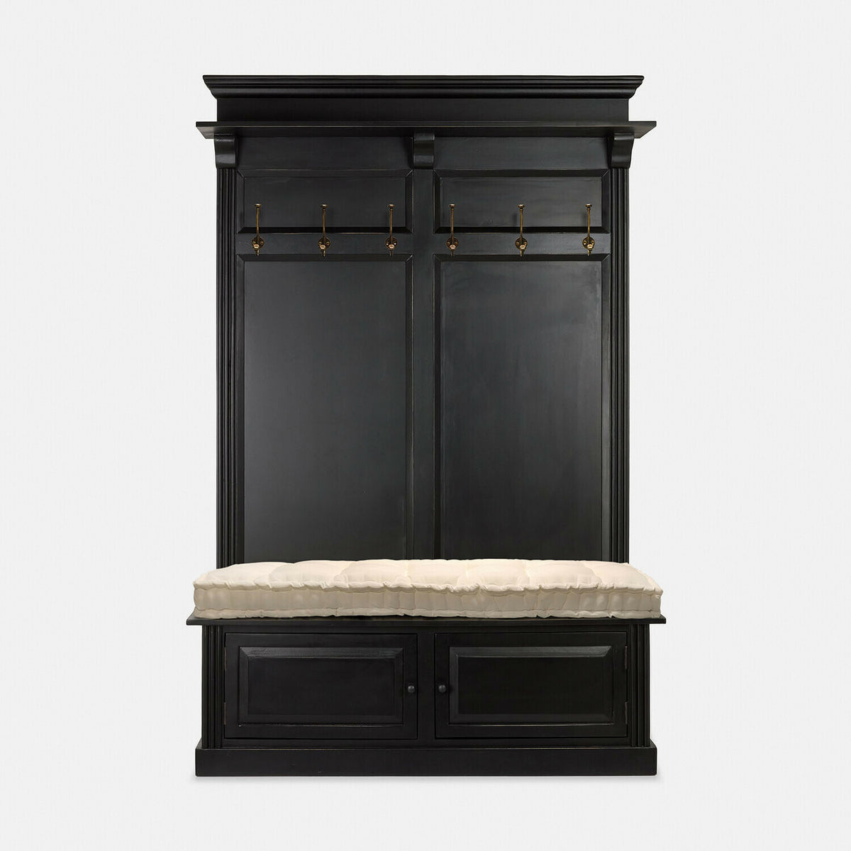 Meuble d'entrée LOBERON Eldwin en bois noir avec banquette crème — photo produit