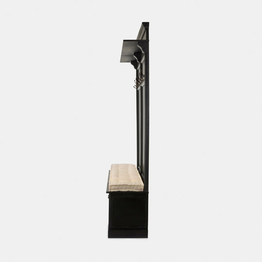 Meuble d'entrée LOBERON Eldwin en bois noir avec banquette crème — photo produit
