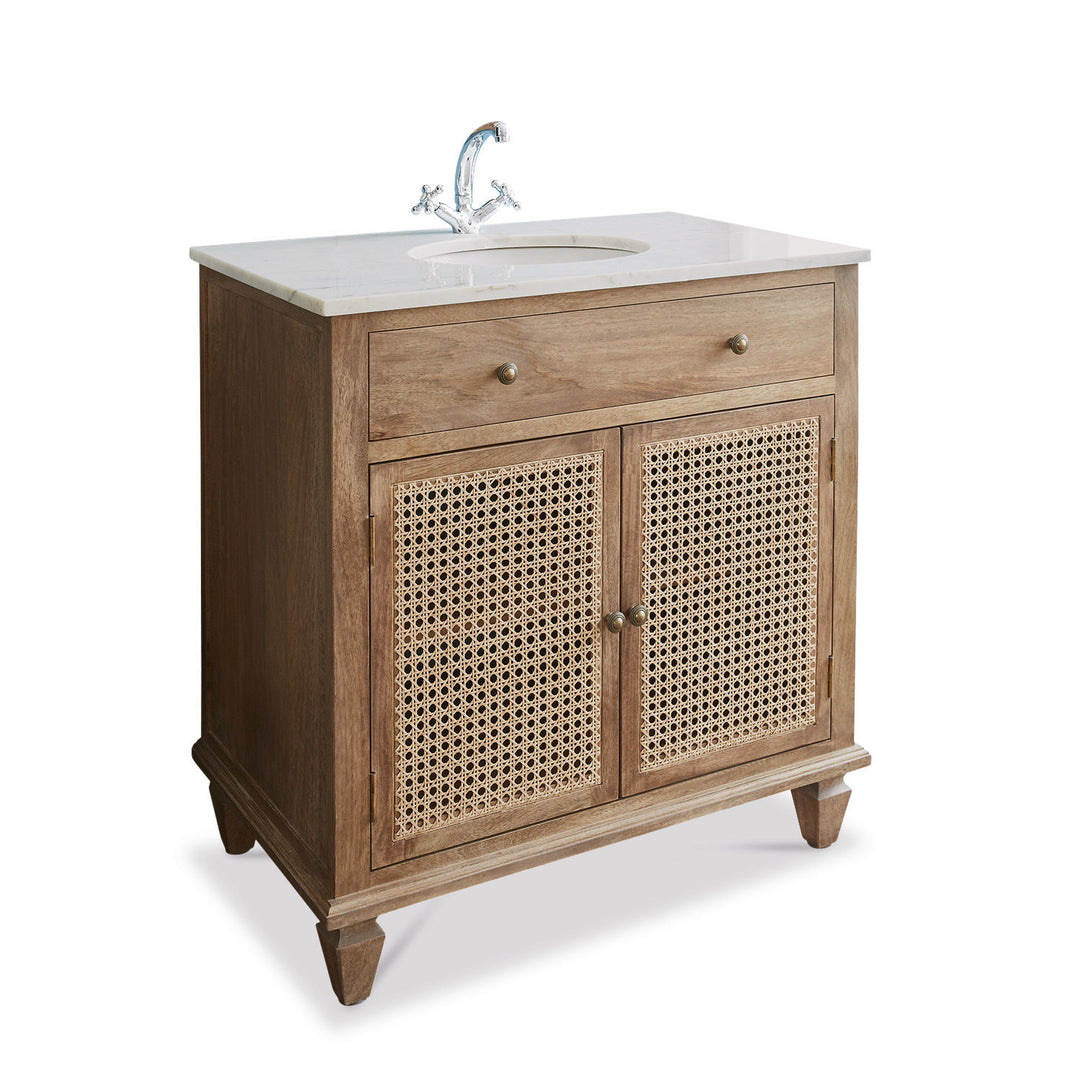 Meuble vasque LOBERON Emyl en mindi et cannage — photo produit