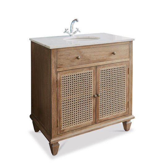 Meuble vasque LOBERON Emyl en mindi et cannage — photo produit