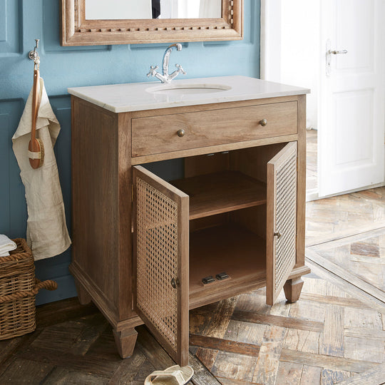 Meuble vasque LOBERON Emyl en mindi et cannage — photo produit