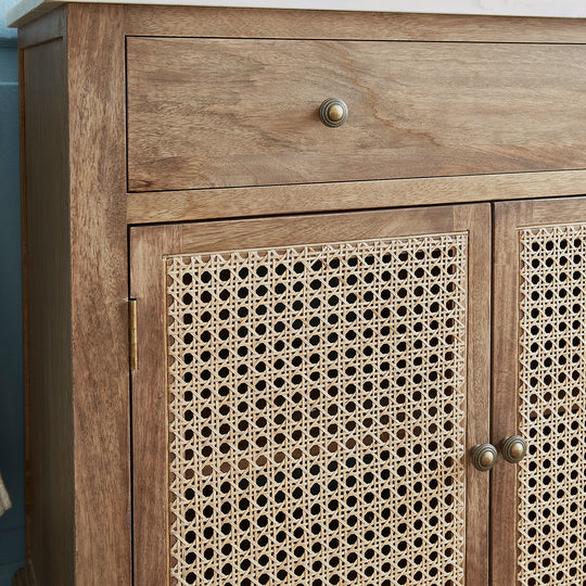 Meuble vasque LOBERON Emyl en mindi et cannage — photo produit