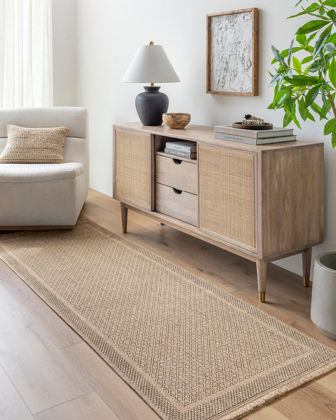 Tapis d'Extérieur/Intérieur Aspect Jute Beige/Noir  Akron