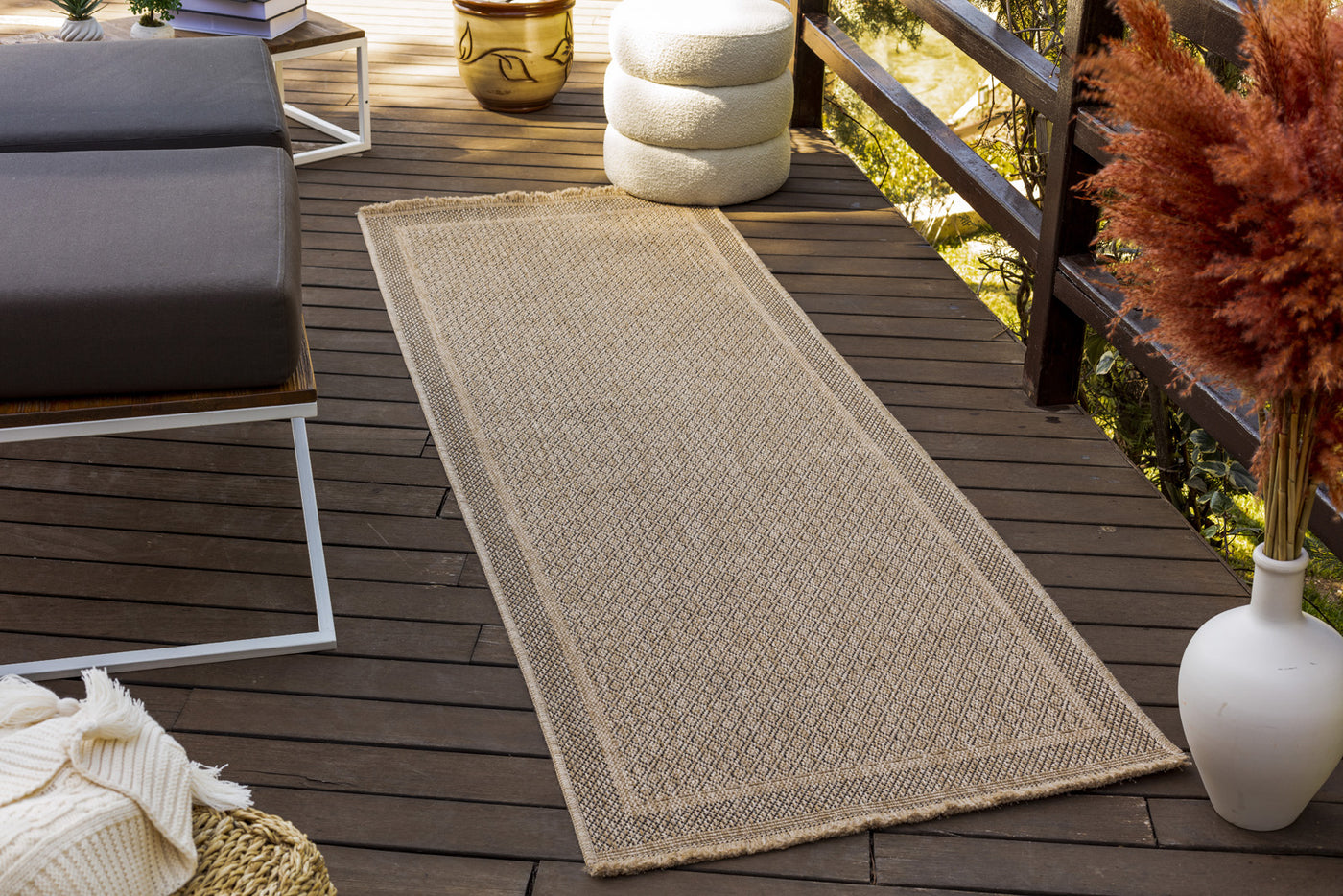 Tapis d'Extérieur/Intérieur Aspect Jute Beige/Noir  Akron
