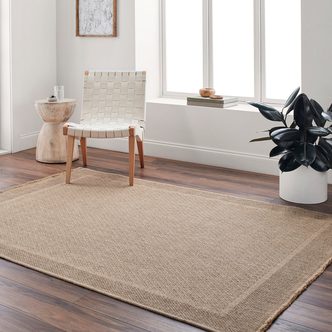 Tapis d'Extérieur/Intérieur Aspect Jute Beige/Noir  Akron