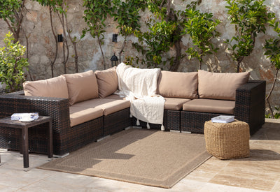 Tapis d'Extérieur/Intérieur Aspect Jute Beige/Noir  Akron