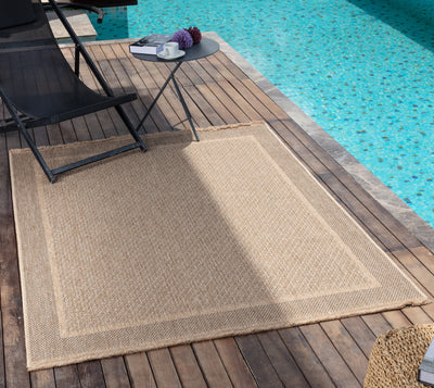 Tapis d'Extérieur/Intérieur Aspect Jute Beige/Noir  Akron
