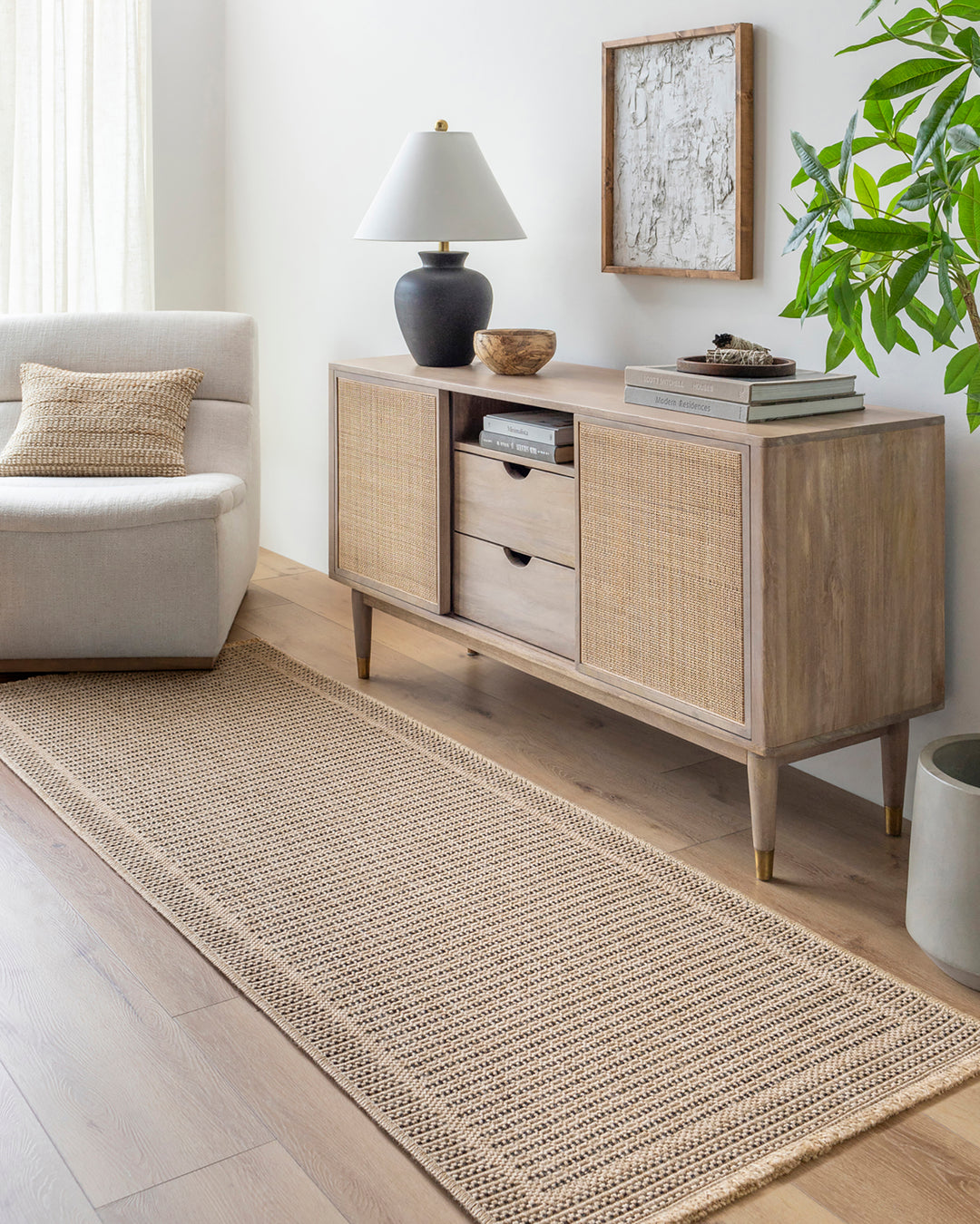 Tapis d'Extérieur/Intérieur Aspect Jute Beige/Noir 2 Benton