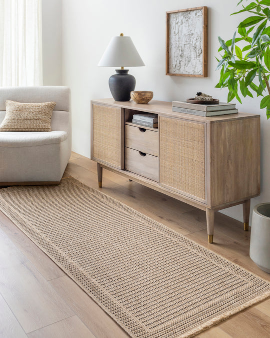 Tapis d'Extérieur/Intérieur Aspect Jute Beige/Noir 2 Benton