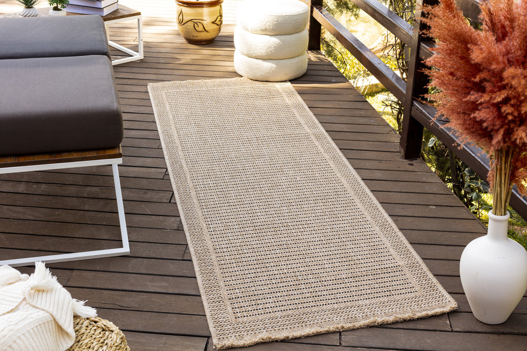 Tapis d'Extérieur/Intérieur Aspect Jute Beige/Noir 2 Benton