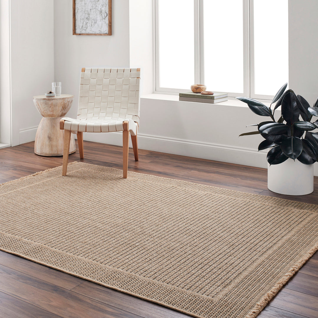 Tapis d'Extérieur/Intérieur Aspect Jute Beige/Noir 2 Benton