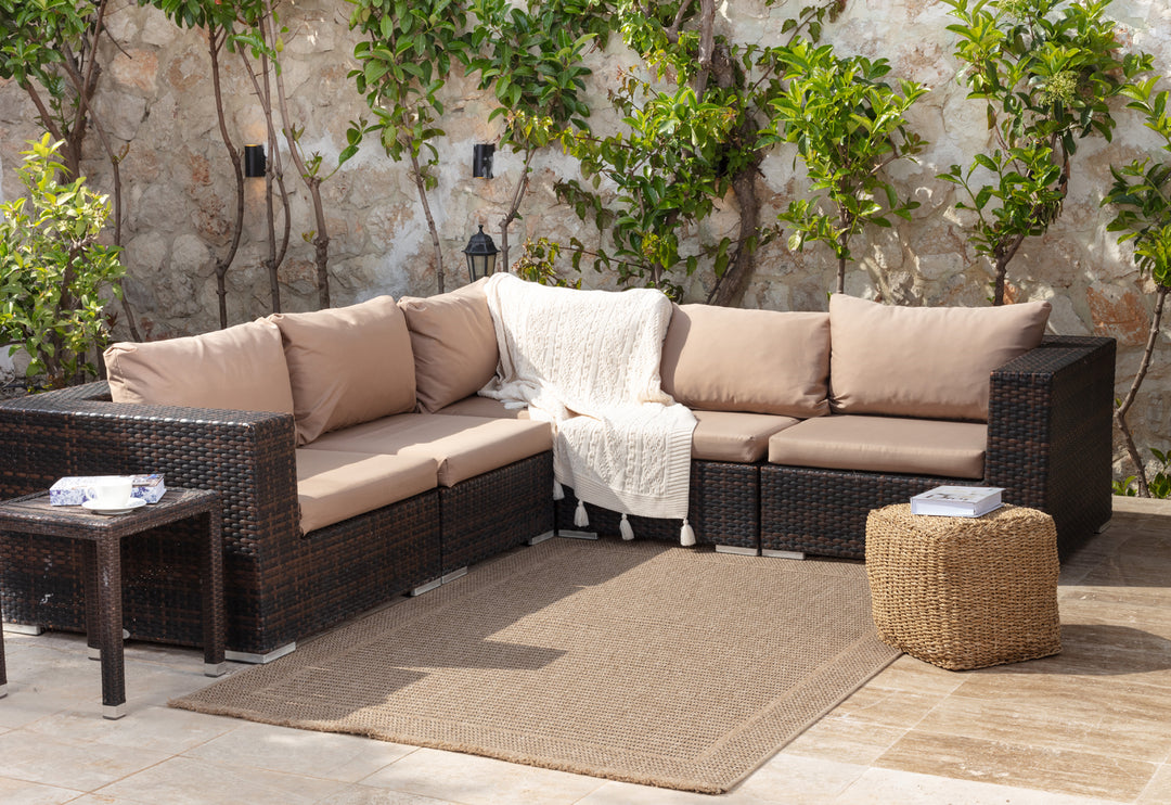 Tapis d'Extérieur/Intérieur Aspect Jute Beige/Noir 2 Benton