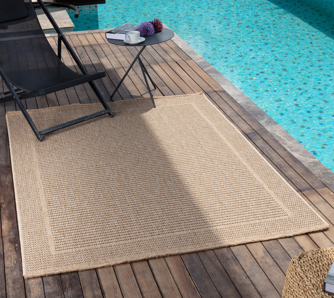 Tapis d'Extérieur/Intérieur Aspect Jute Beige/Noir 2 Benton