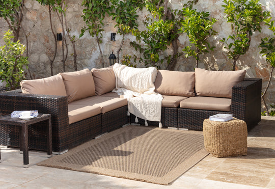 Tapis d'Extérieur/Intérieur Aspect Jute Beige/Noir Burlington