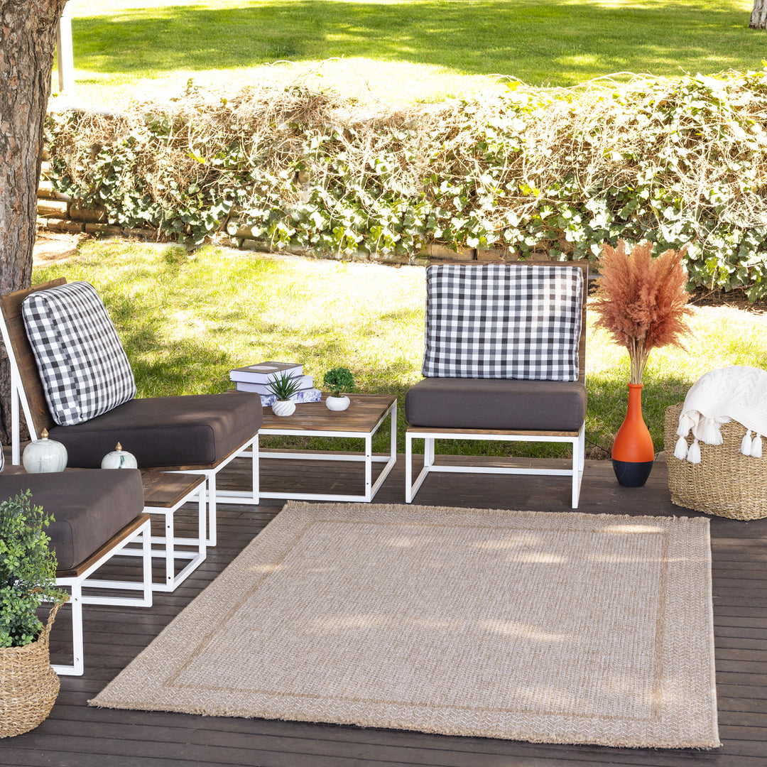 Tapis d'Extérieur/Intérieur Aspect Jute Beige/Noir  Trenton