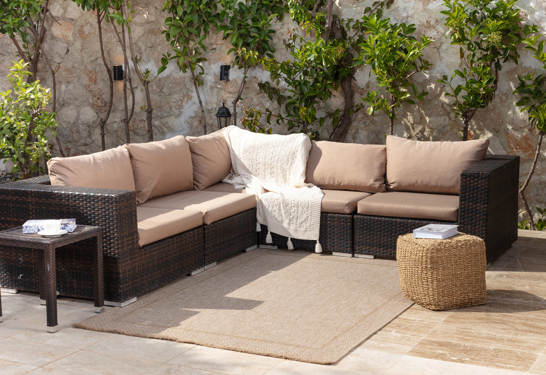 Tapis d'Extérieur/Intérieur Aspect Jute Beige/Noir  Trenton