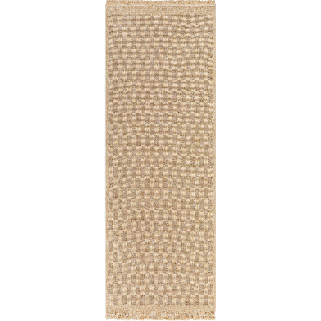 Tapis d'Extérieur/Intérieur à Carreaux Aspect Jute Beige Lexington