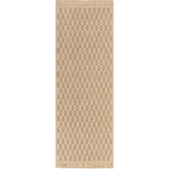 Tapis d'Extérieur/Intérieur à Carreaux Aspect Jute Beige Lexington