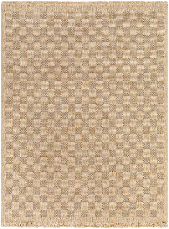 Tapis d'Extérieur/Intérieur à Carreaux Aspect Jute Beige Lexington