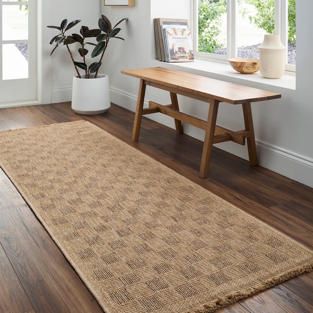 Tapis d'Extérieur/Intérieur à Carreaux Aspect Jute Beige Lexington