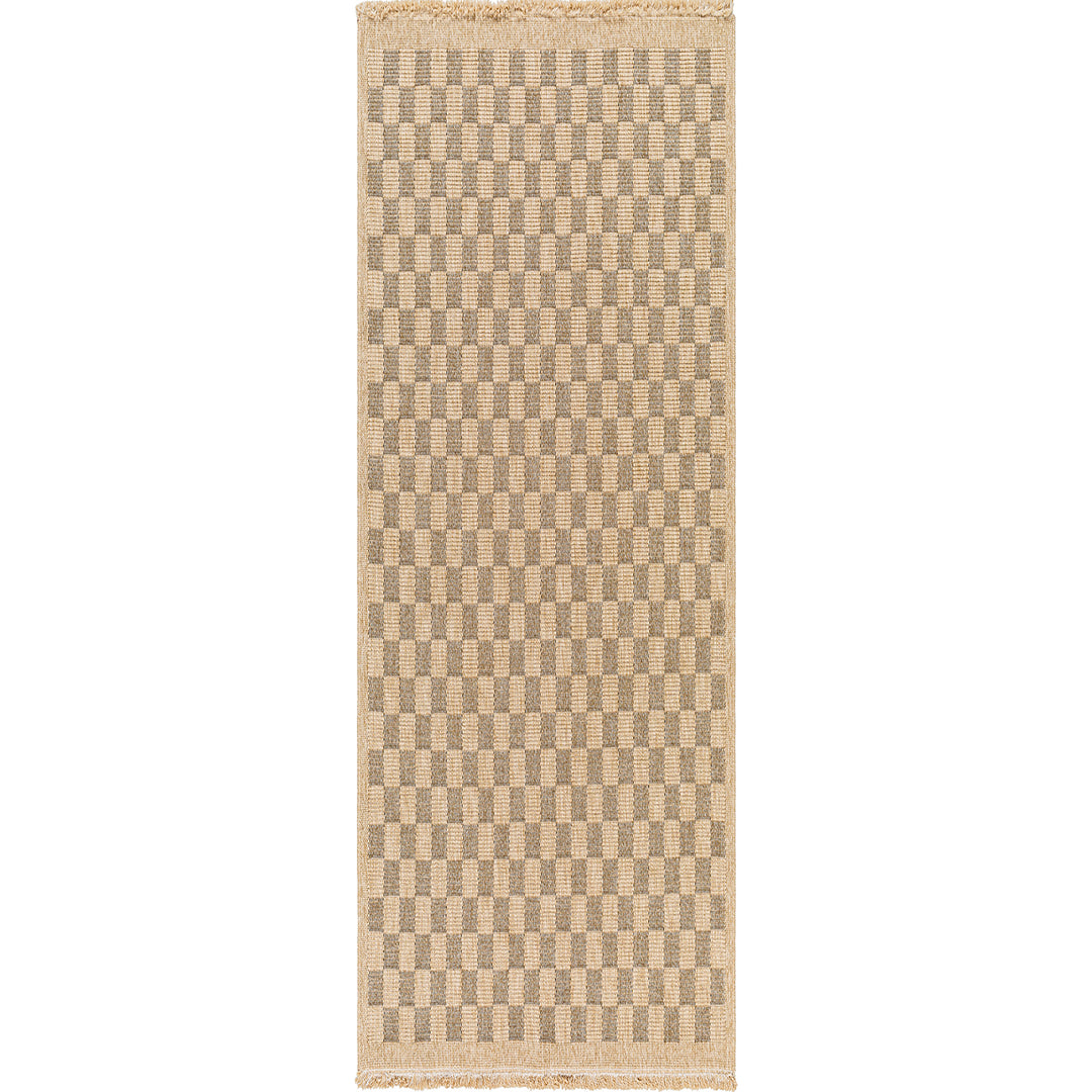 Tapis d'Extérieur/Intérieur à Carreaux Aspect Jute Beige/Noir Lexington