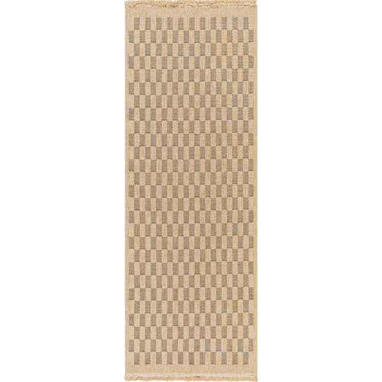 Tapis d'Extérieur/Intérieur à Carreaux Aspect Jute Beige/Noir Lexington