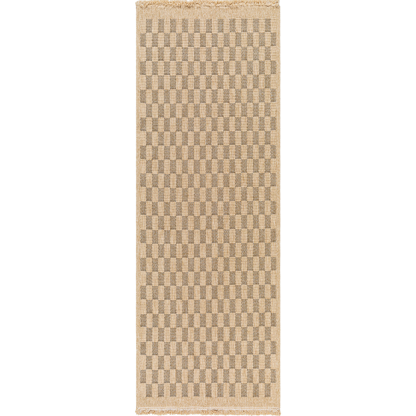 Tapis d'Extérieur/Intérieur à Carreaux Aspect Jute Beige/Noir Lexington