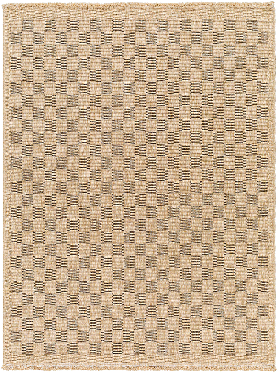 Tapis d'Extérieur/Intérieur à Carreaux Aspect Jute Beige/Noir Lexington