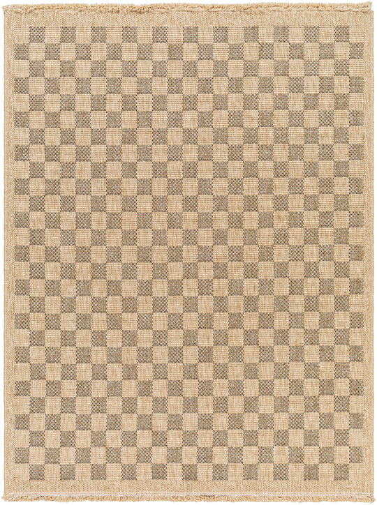 Tapis d'Extérieur/Intérieur à Carreaux Aspect Jute Beige/Noir Lexington