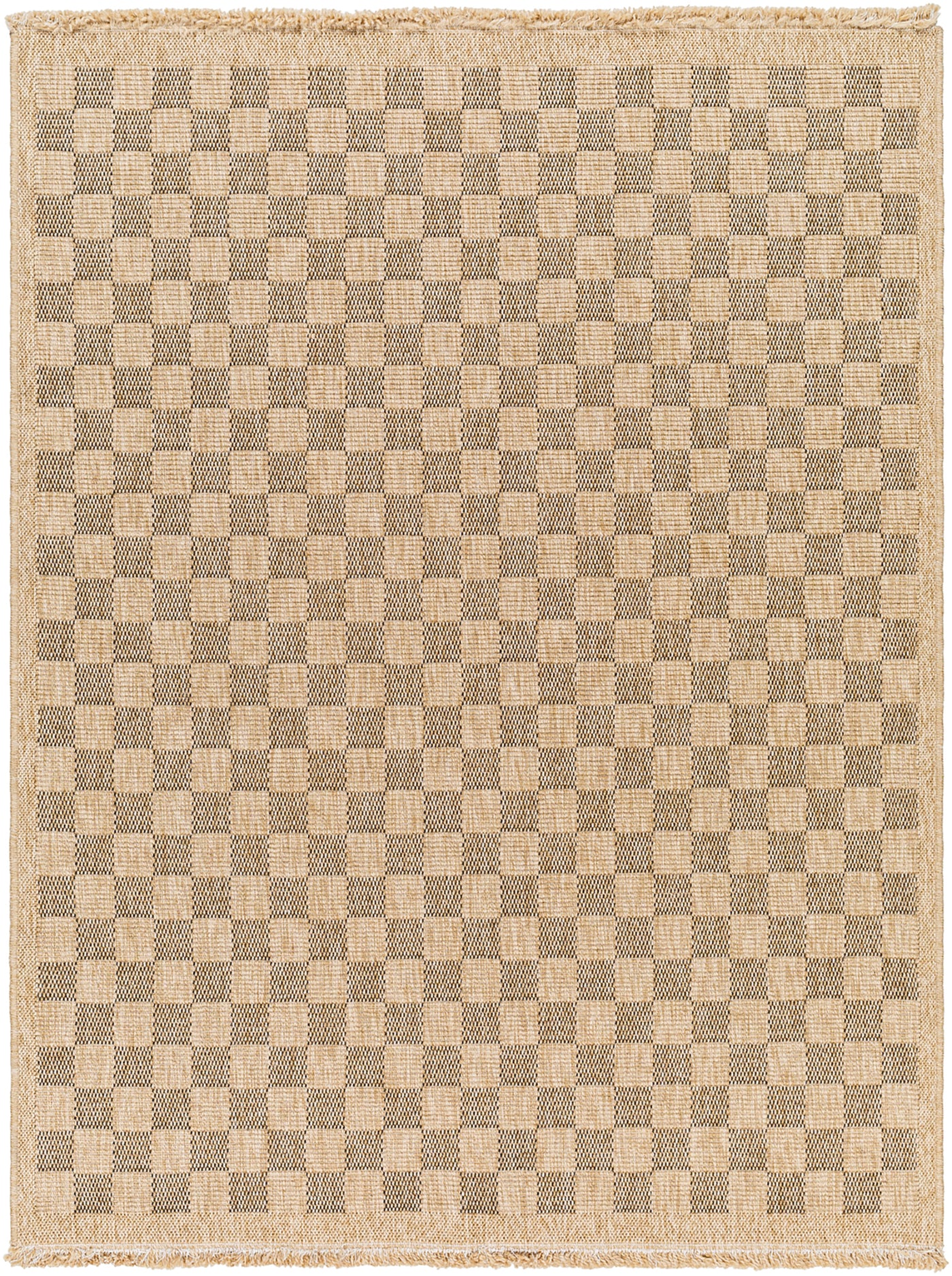 Tapis d'Extérieur/Intérieur à Carreaux Aspect Jute Beige/Noir Lexington