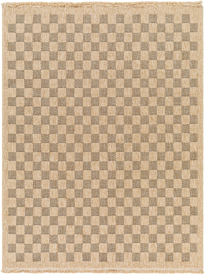 Tapis d'Extérieur/Intérieur à Carreaux Aspect Jute Beige/Noir Lexington