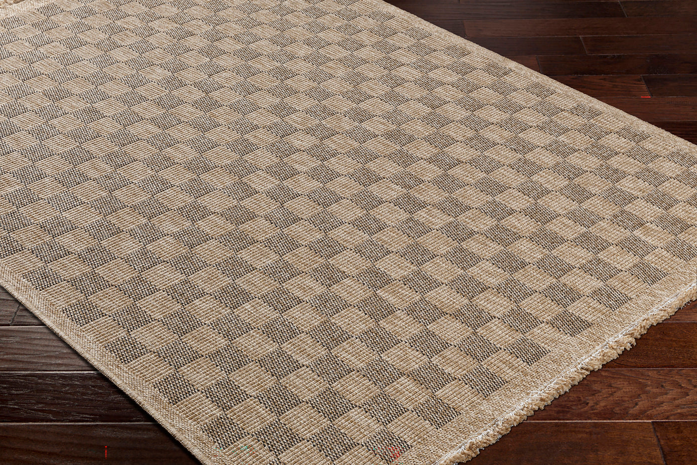 Tapis d'Extérieur/Intérieur à Carreaux Aspect Jute Beige/Noir Lexington