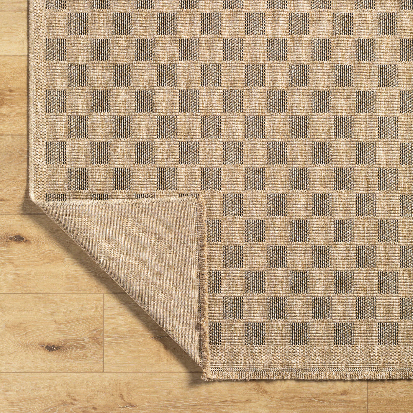Tapis d'Extérieur/Intérieur à Carreaux Aspect Jute Beige/Noir Lexington
