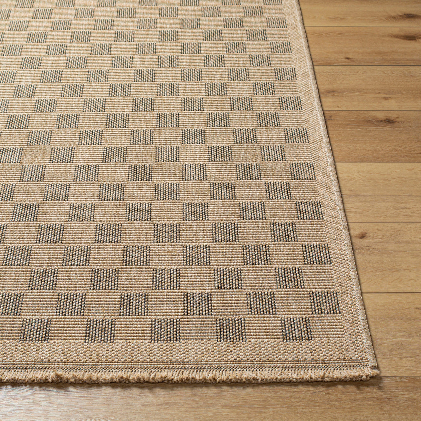 Tapis d'Extérieur/Intérieur à Carreaux Aspect Jute Beige/Noir Lexington