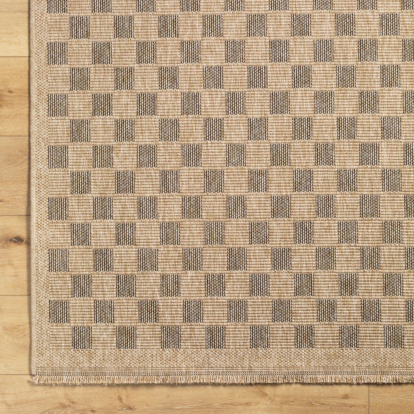 Tapis d'Extérieur/Intérieur à Carreaux Aspect Jute Beige/Noir Lexington