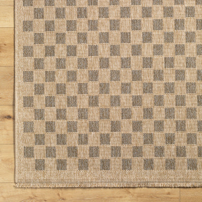 Tapis d'Extérieur/Intérieur à Carreaux Aspect Jute Beige/Noir Lexington