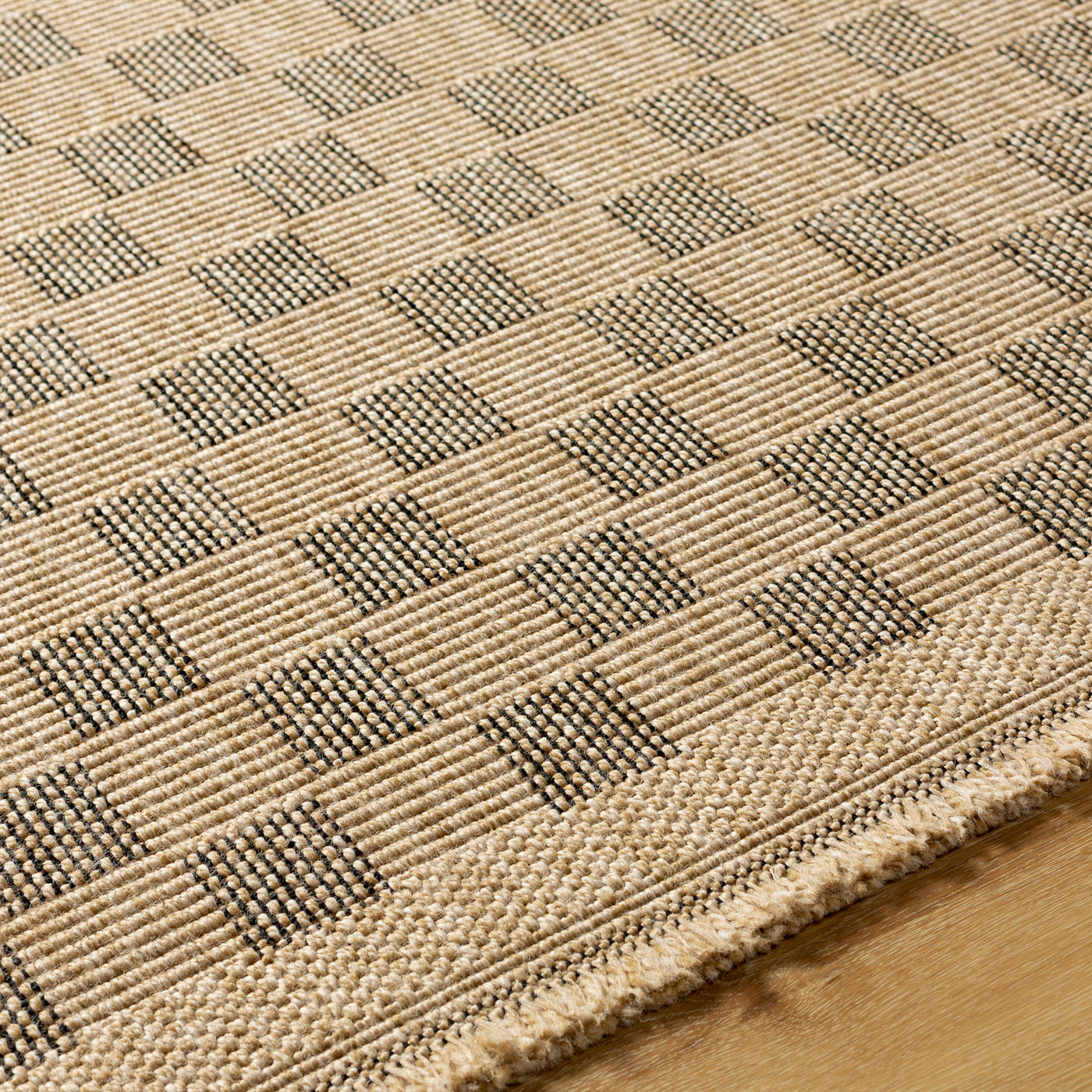 Tapis d'Extérieur/Intérieur à Carreaux Aspect Jute Beige/Noir Lexington
