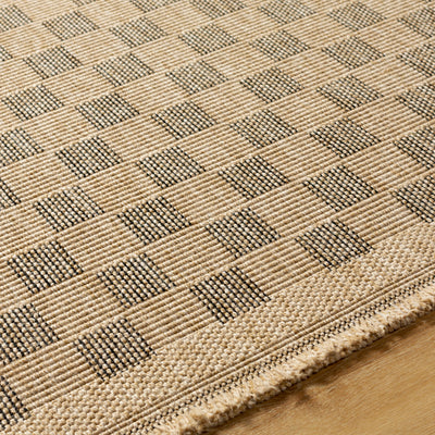 Tapis d'Extérieur/Intérieur à Carreaux Aspect Jute Beige/Noir Lexington
