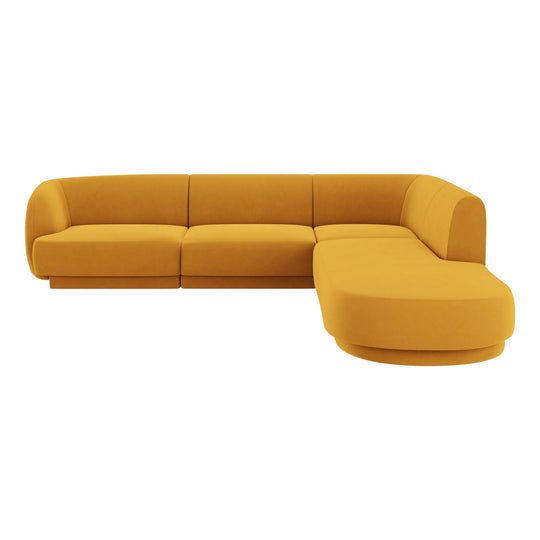 Canapé MICADONI Miley 6 places avec Pouf et Fauteuil en Velours Jaune Moutarde