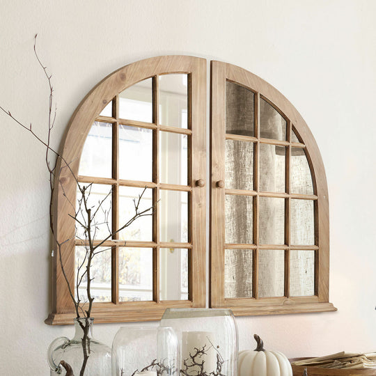 Miroir LOBERON Yelvino fenêtre archée en bois — photo produit