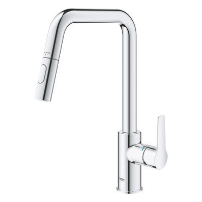 Mitigeur de cuisine monocommande GROHE 30631000 avec douchette extractible 2 jets –et bec mobile 360 en laiton chrome — photo produit