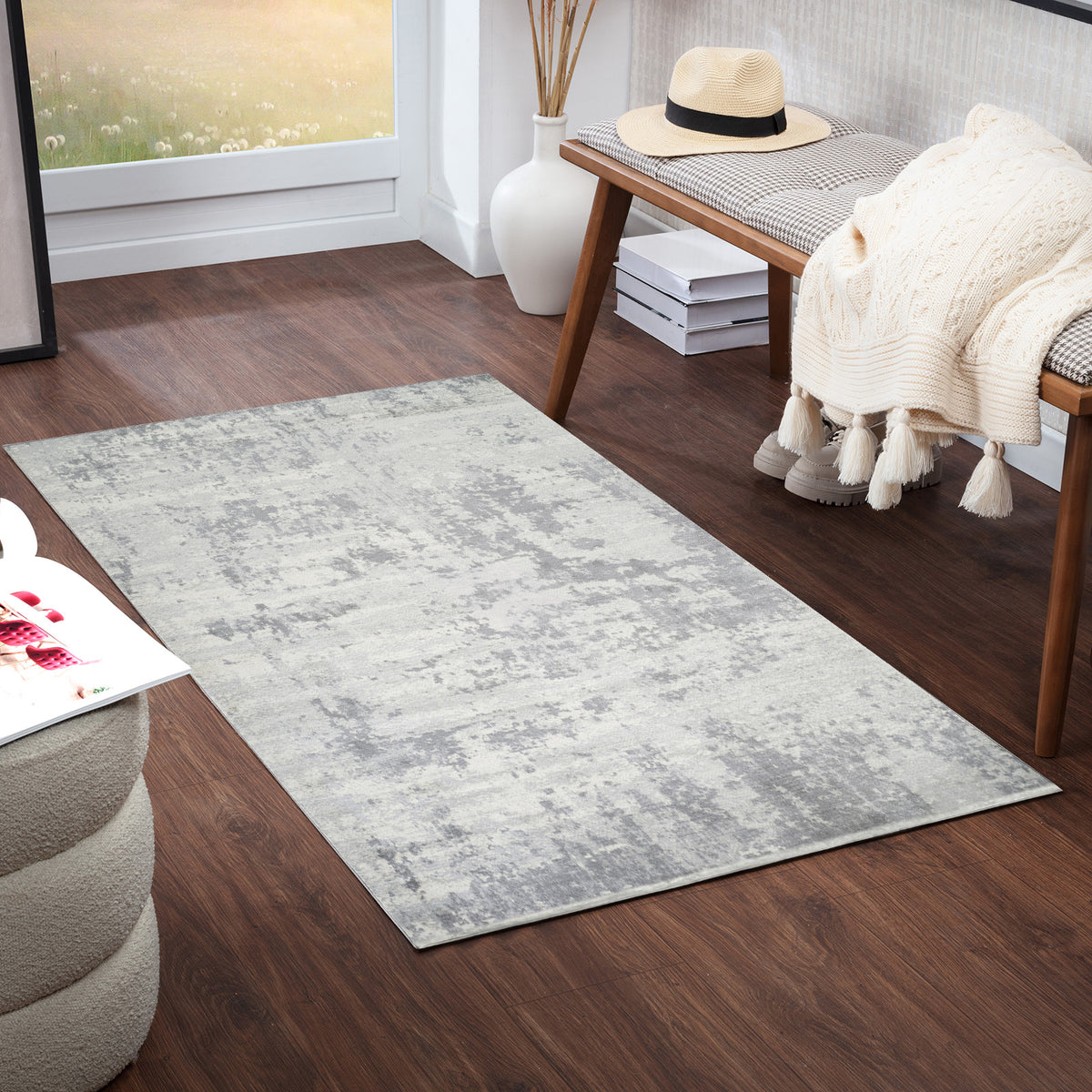 Tapis SURYA Dali moderne, motif abstrait patiné gris argenté et ivoire, vue 11