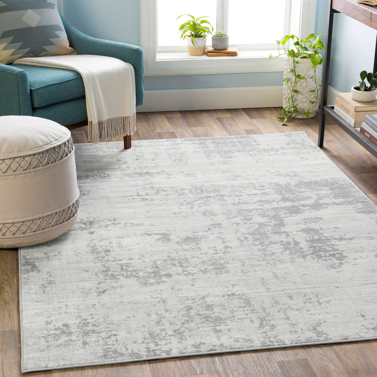 Tapis SURYA Dali moderne, motif abstrait patiné gris argenté et ivoire, vue 12