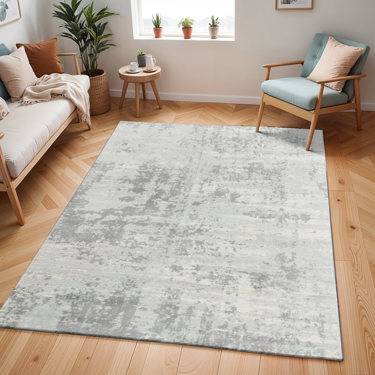 Tapis SURYA Victoire moderne, motif abstrait effet patiné gris argenté et ivoire, vue 8