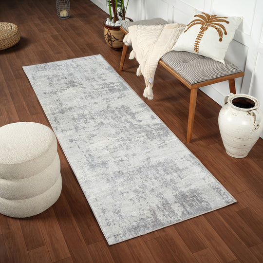 Tapis de Couloir Abstrait Moderne Gris/Ivoire Dali