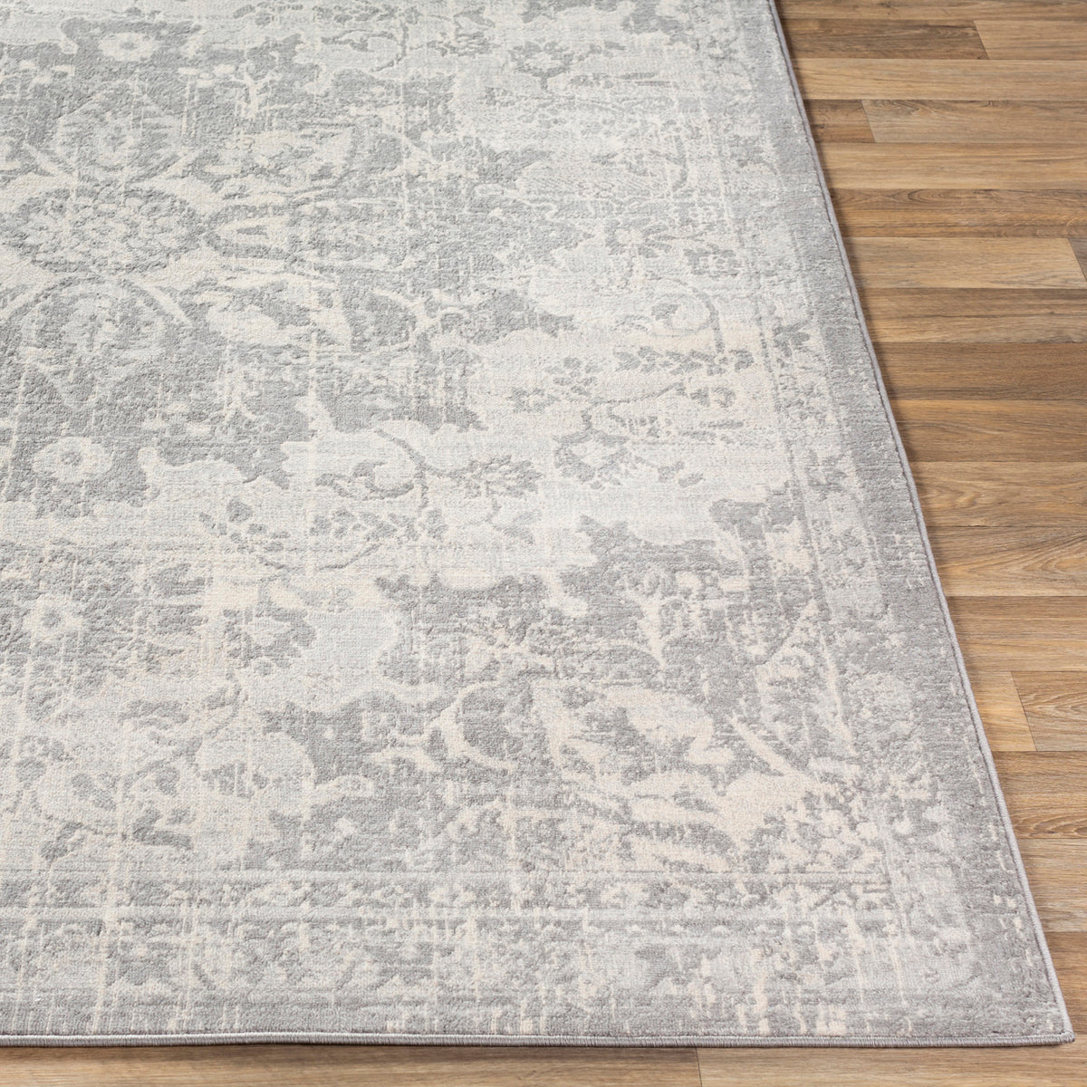 Tapis Surya Sage vintage oriental, motif médaillon délavé gris argenté et ivoire, vue 5