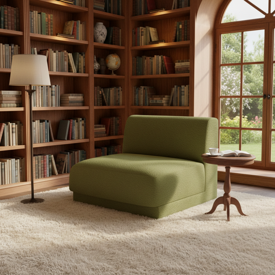 Module de canapé MICADONI Miley en tissu bouclé vert olive foncé