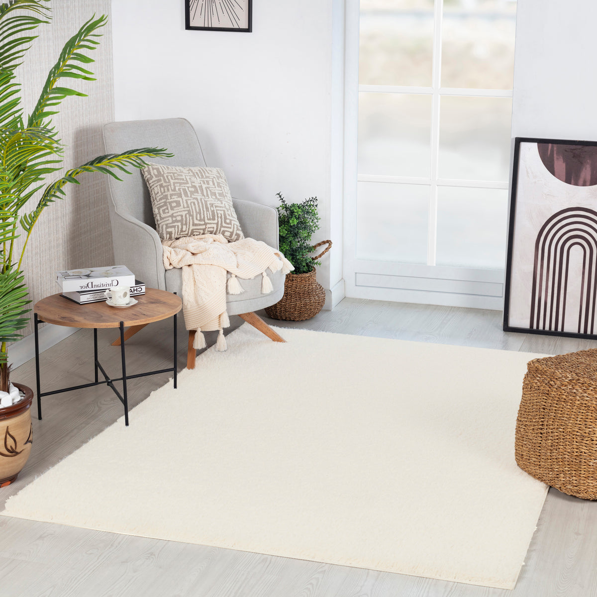 Tapis Shaggy Moderne Crème Dadu